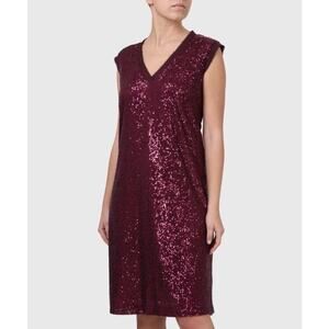 Persona by Marina Rinaldi Sequin Knee Length Shift Dress Burgundy Women's US 12